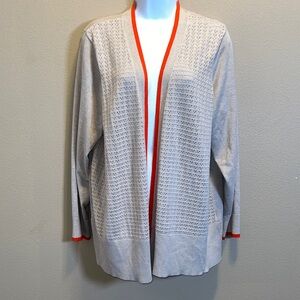89th & Madison Cream Cardigan Red Trim Long Sleeve Knit Sweater Plus Size 1X